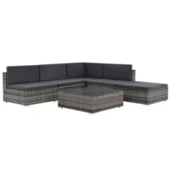 VidaXL 6-delige Loungeset Met Kussens Poly Rattan Grijs