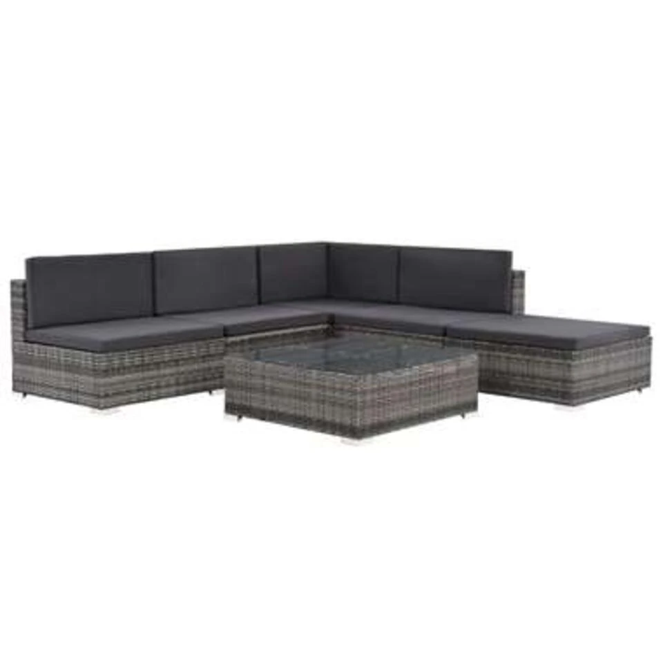 VidaXL 6-delige Loungeset Met Kussens Poly Rattan Grijs 1 VidaXL 6-delige Loungeset Met Kussens Poly Rattan Grijs