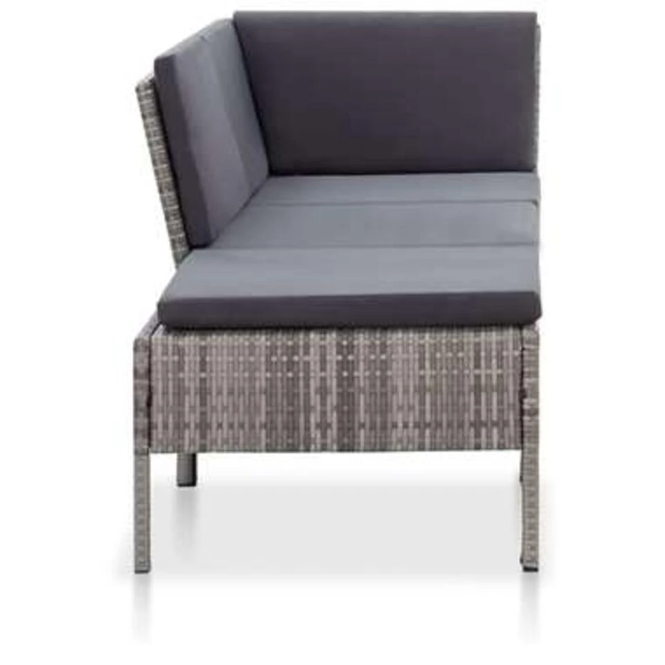 VidaXL 3-delige Loungeset Met Kussens Poly Rattan Grijs 3 VidaXL 3-delige Loungeset Met Kussens Poly Rattan Grijs - Afbeelding 3