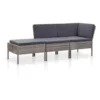 VidaXL 3-delige Loungeset Met Kussens Poly Rattan Grijs