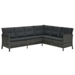 VidaXL 3-delige Loungeset Met Kussens Poly Rattan Grijs -Stijlvolle Tuinmeubelwinkel 1000005393 0102