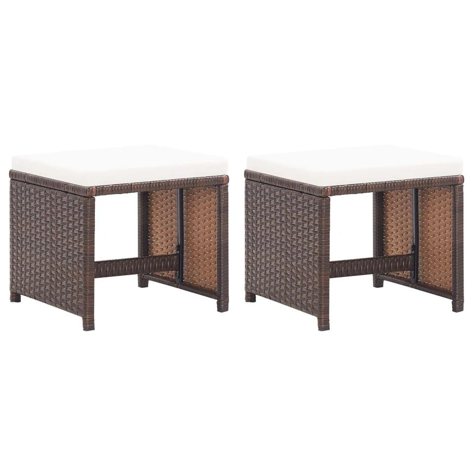 VidaXL Tuinkrukken 2 St Met Kussens Poly Rattan Bruin 1 VidaXL Tuinkrukken 2 St Met Kussens Poly Rattan Bruin