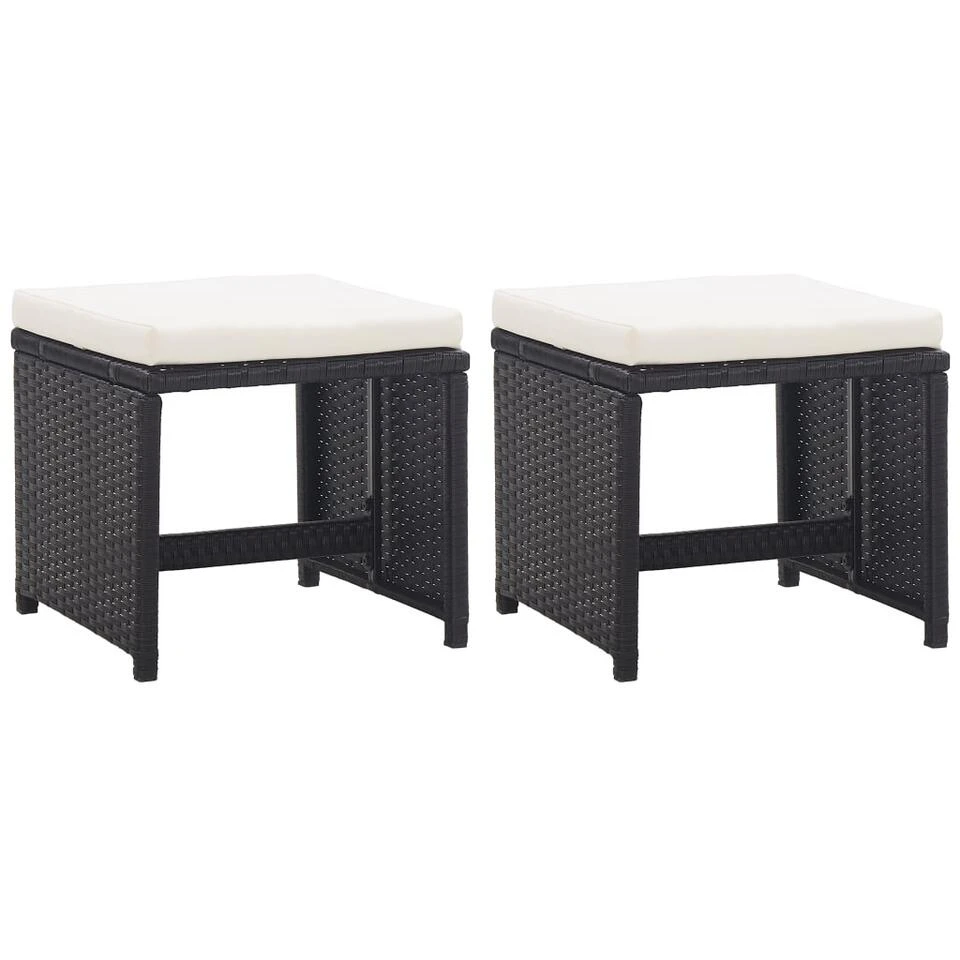 VidaXL Tuinkrukken 2 St Met Kussens Poly Rattan Zwart 1 VidaXL Tuinkrukken 2 St Met Kussens Poly Rattan Zwart