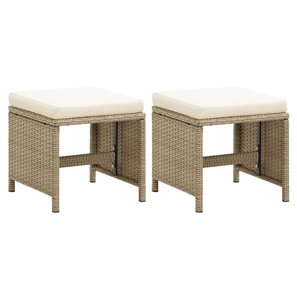 VidaXL Tuinkrukken 2 St Met Kussens Poly Rattan Beige 1 VidaXL Tuinkrukken 2 St Met Kussens Poly Rattan Beige