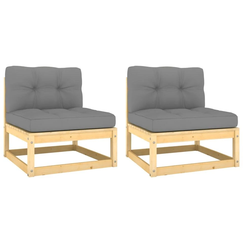 VidaXL Tuinmiddenbanken 2 St Met Grijze Kussens Massief Grenenhout