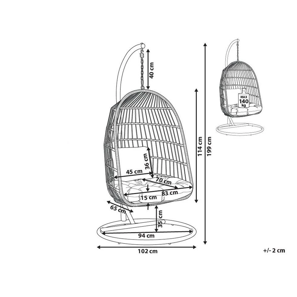 Beliani Hangstoel ALLERA - Zwart Polyester 3 Beliani Hangstoel ALLERA - Zwart Polyester - Afbeelding 3