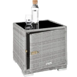 Tectake - 2 Wicker Ligbedden Incl. Tafel - Beschermhoes -lichtgrijs - 403770 -Stijlvolle Tuinmeubelwinkel 1000077823 0102