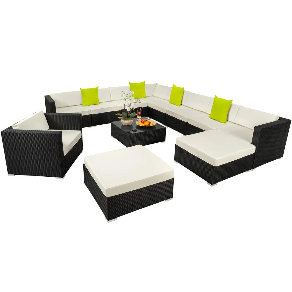 Tectake - Loungeset Las Vegas - Wicker - Zwart 1 Tectake - Loungeset Las Vegas - Wicker - Zwart