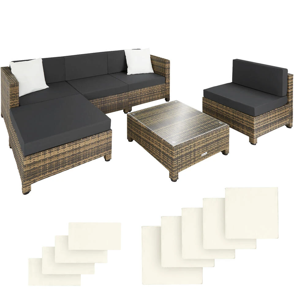 Tectake - Loungeset Incl. 2 Sets Kussenhoezen - Wicker - Naturel 1 Tectake - Loungeset Incl. 2 Sets Kussenhoezen - Wicker - Naturel
