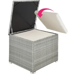 Tectake- Loungeset Pisa Met Opbergbox Kussens - Wicker - Lichtgrijs -Stijlvolle Tuinmeubelwinkel 1000077880 0103