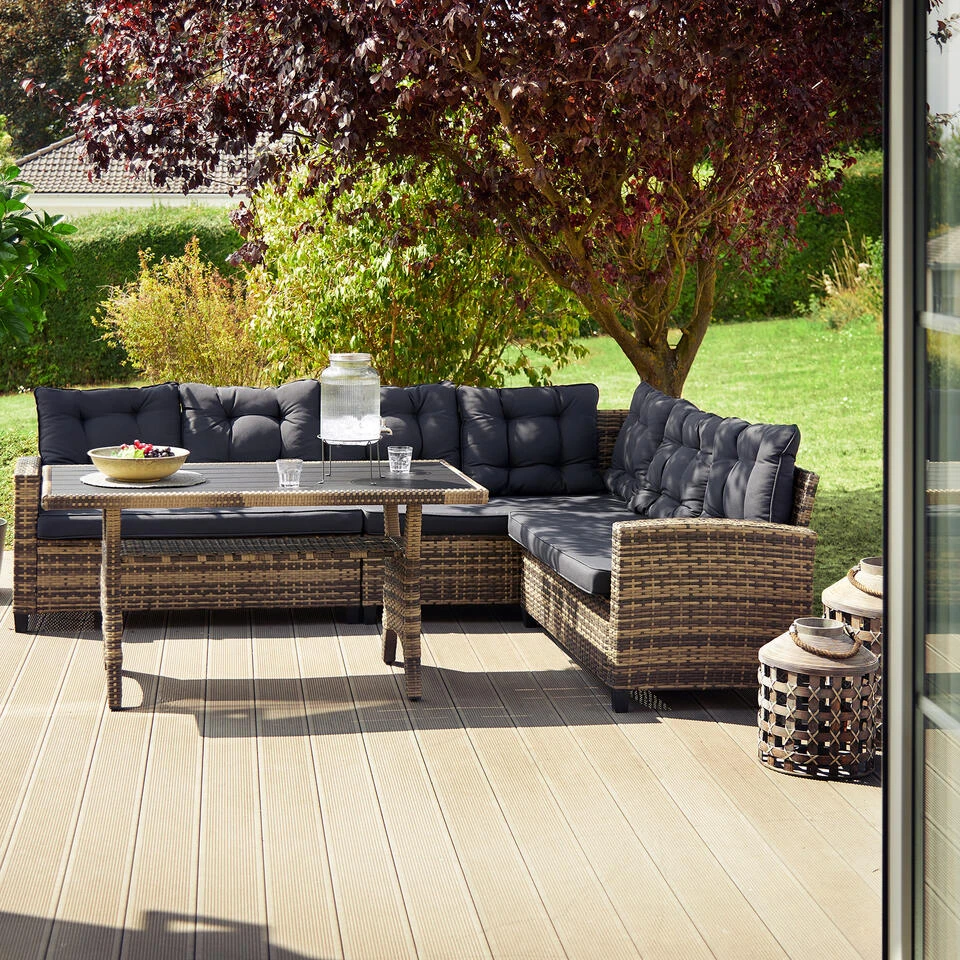 Tectake - Loungeset Catania - Wicker - Grijs 2 Tectake - Loungeset Catania - Wicker - Grijs - Afbeelding 2