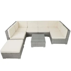 Tectake - Loungeset Venetië - Wicker - Lichtgrijs 6 Tectake - Loungeset Venetië - Wicker - Lichtgrijs -Stijlvolle Tuinmeubelwinkel 1000077897 0102