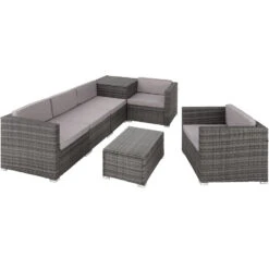 Tectake - Loungeset Pisa Met Opbergbox Kussens - Wicker - Grijs -Stijlvolle Tuinmeubelwinkel 1000077901 0102