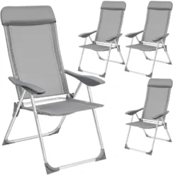 Tectake - Kampeerstoelen - Campingstoel - Tuinstoel - Set Van 4 - Grijs