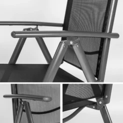 Tectake - Aluminium Tuinstoel / Tuin Stoel Antraciet - Zwart -Stijlvolle Tuinmeubelwinkel 1000078044 0103
