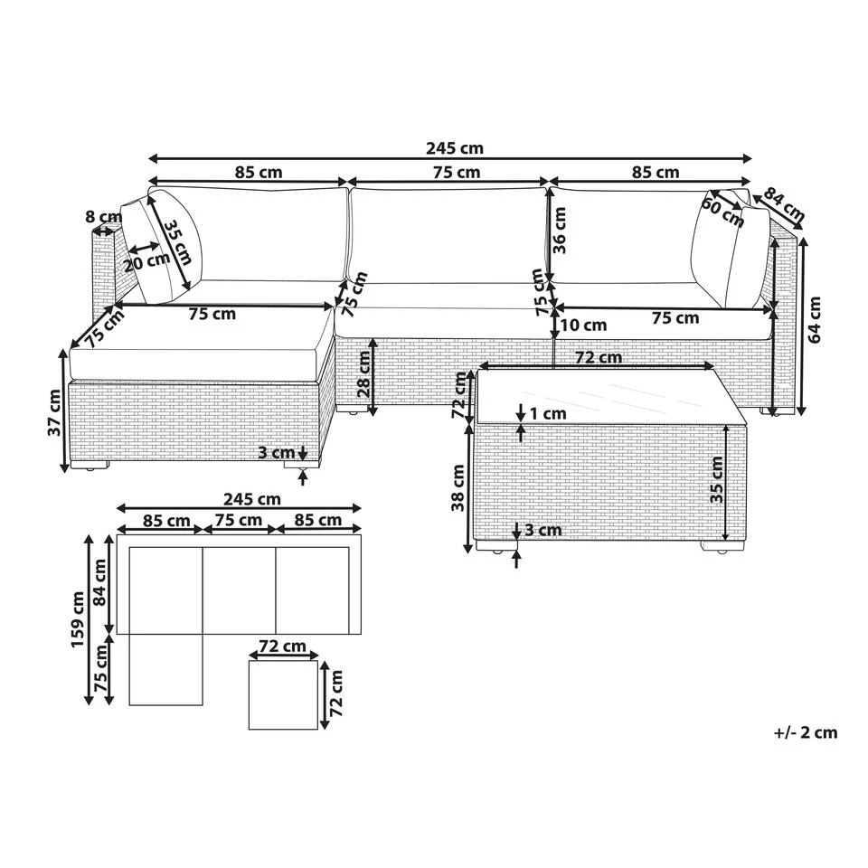 Beliani Loungeset SANO - Grijs - 5-delig 3 Beliani Loungeset SANO - Grijs - 5-delig - Afbeelding 3