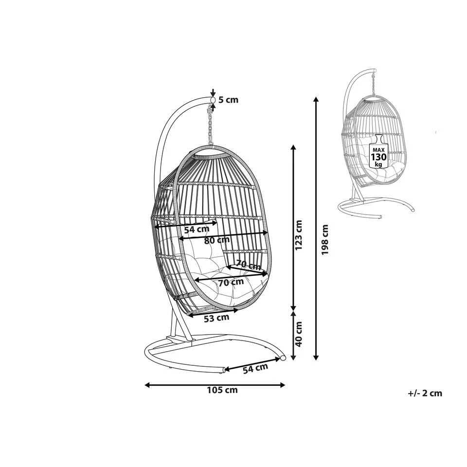 Beliani Hangstoel SESIA - Grijs Polyester, Pe Rotan 2 Beliani Hangstoel SESIA - Grijs Polyester, Pe Rotan - Afbeelding 2