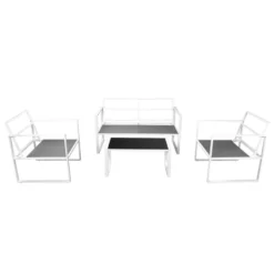 VidaXL 4-delige Loungeset Met Kussens Staal Wit -Stijlvolle Tuinmeubelwinkel 33896c0463334ed3a359f26aaaa55c0d
