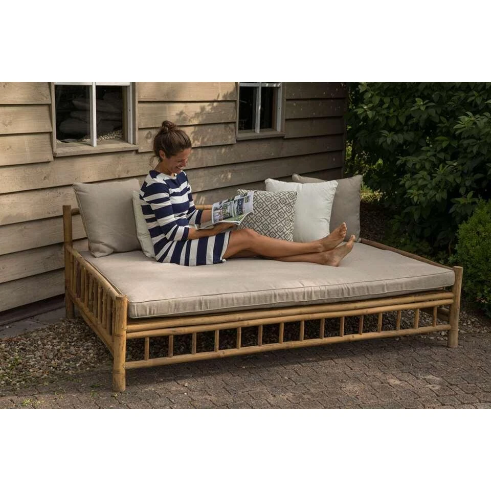 Exotan Bamboe Daybed (incl. Kussens) - Bruin/beige - 201x132x70 Cm 2 Exotan Bamboe Daybed (incl. Kussens) - Bruin/beige - 201x132x70 Cm - Afbeelding 2