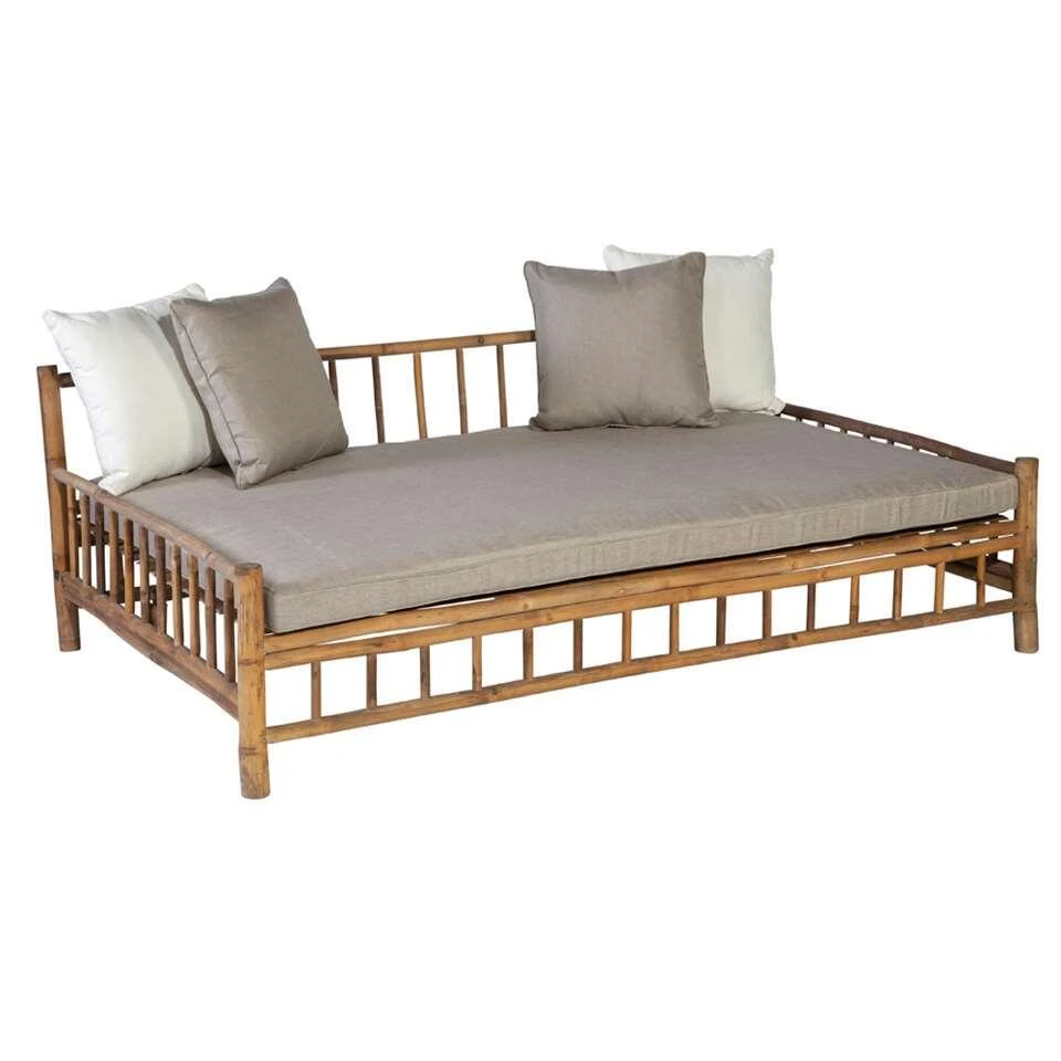 Exotan Bamboe Daybed (incl. Kussens) - Bruin/beige - 201x132x70 Cm 1 Exotan Bamboe Daybed (incl. Kussens) - Bruin/beige - 201x132x70 Cm