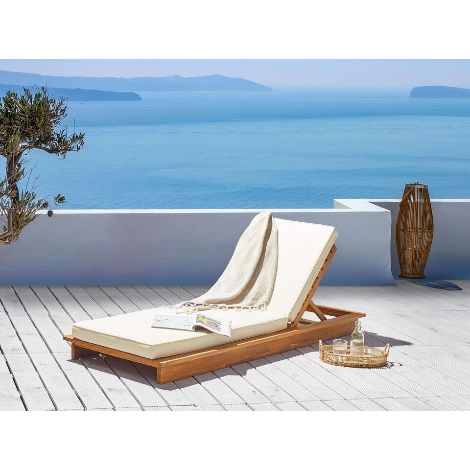 Beliani Tuinligstoel GRANARI - Lichte Houtkleur Acaciahout 2 Beliani Tuinligstoel GRANARI - Lichte Houtkleur Acaciahout - Afbeelding 2