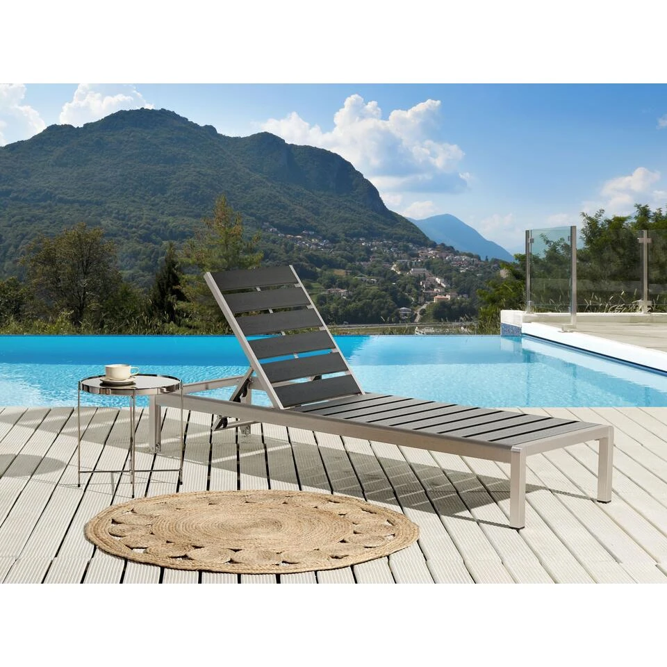 Beliani Tuinligstoel NARDO - Zwart Kunsthout, Aluminium 2 Beliani Tuinligstoel NARDO - Zwart Kunsthout, Aluminium - Afbeelding 2