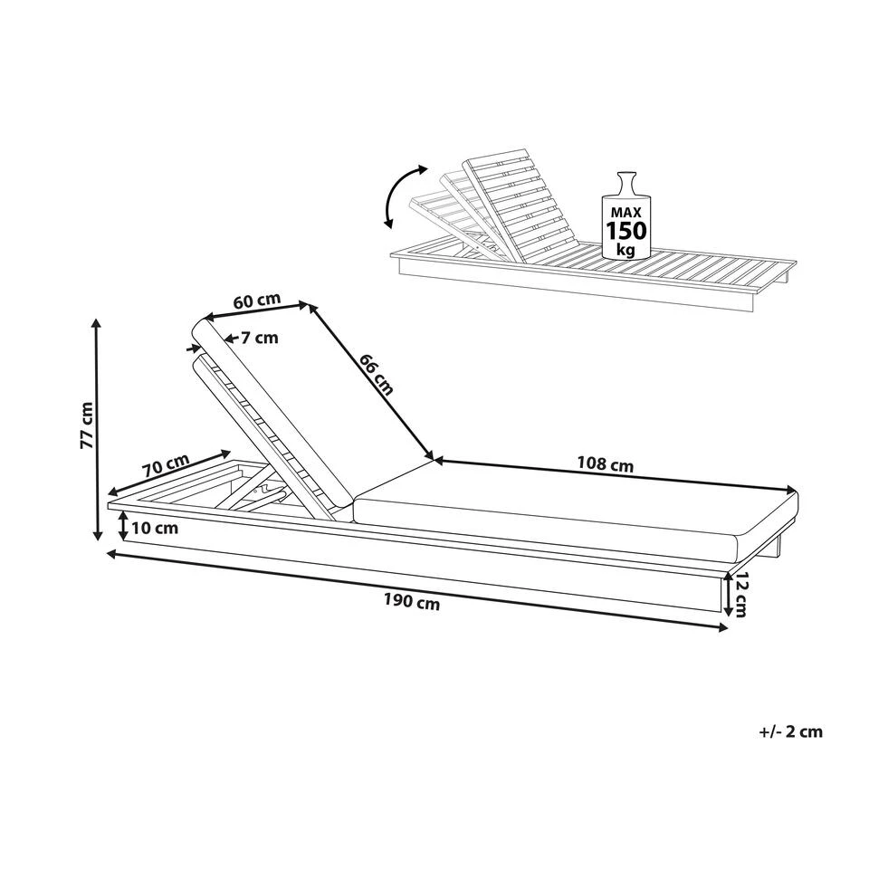 Beliani Tuinligstoel GRANARI - Lichte Houtkleur Acaciahout 3 Beliani Tuinligstoel GRANARI - Lichte Houtkleur Acaciahout - Afbeelding 3