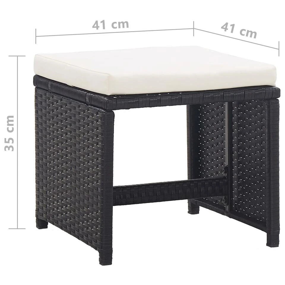 VidaXL Tuinkrukken 2 St Met Kussens Poly Rattan Zwart 4 VidaXL Tuinkrukken 2 St Met Kussens Poly Rattan Zwart - Afbeelding 4