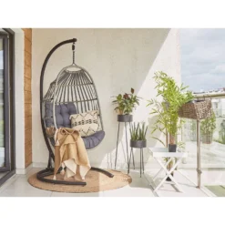 Beliani Hangstoel SESIA - Grijs Polyester, Pe Rotan 6 Beliani Hangstoel SESIA - Grijs Polyester, Pe Rotan -Stijlvolle Tuinmeubelwinkel d4ab082dc1fe4b84819f1349bc85b944