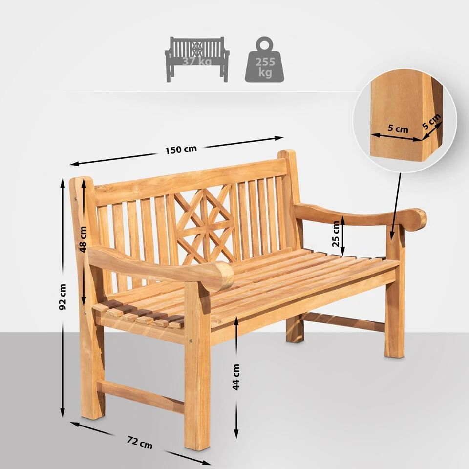 CLP Teakbank Florida 150 Cm 2 CLP Teakbank Florida 150 Cm - Afbeelding 2