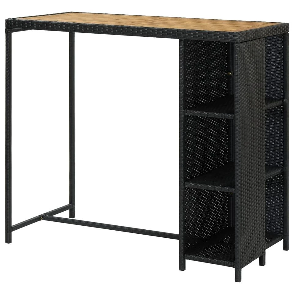 VidaXL Bartafel Met Opbergrek 120x60x110 Cm Poly Rattan Zwart 3 VidaXL Bartafel Met Opbergrek 120x60x110 Cm Poly Rattan Zwart - Afbeelding 3