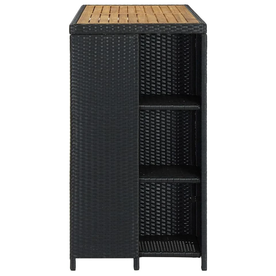 VidaXL Bartafel Met Opbergrek 120x60x110 Cm Poly Rattan Zwart 2 VidaXL Bartafel Met Opbergrek 120x60x110 Cm Poly Rattan Zwart - Afbeelding 2